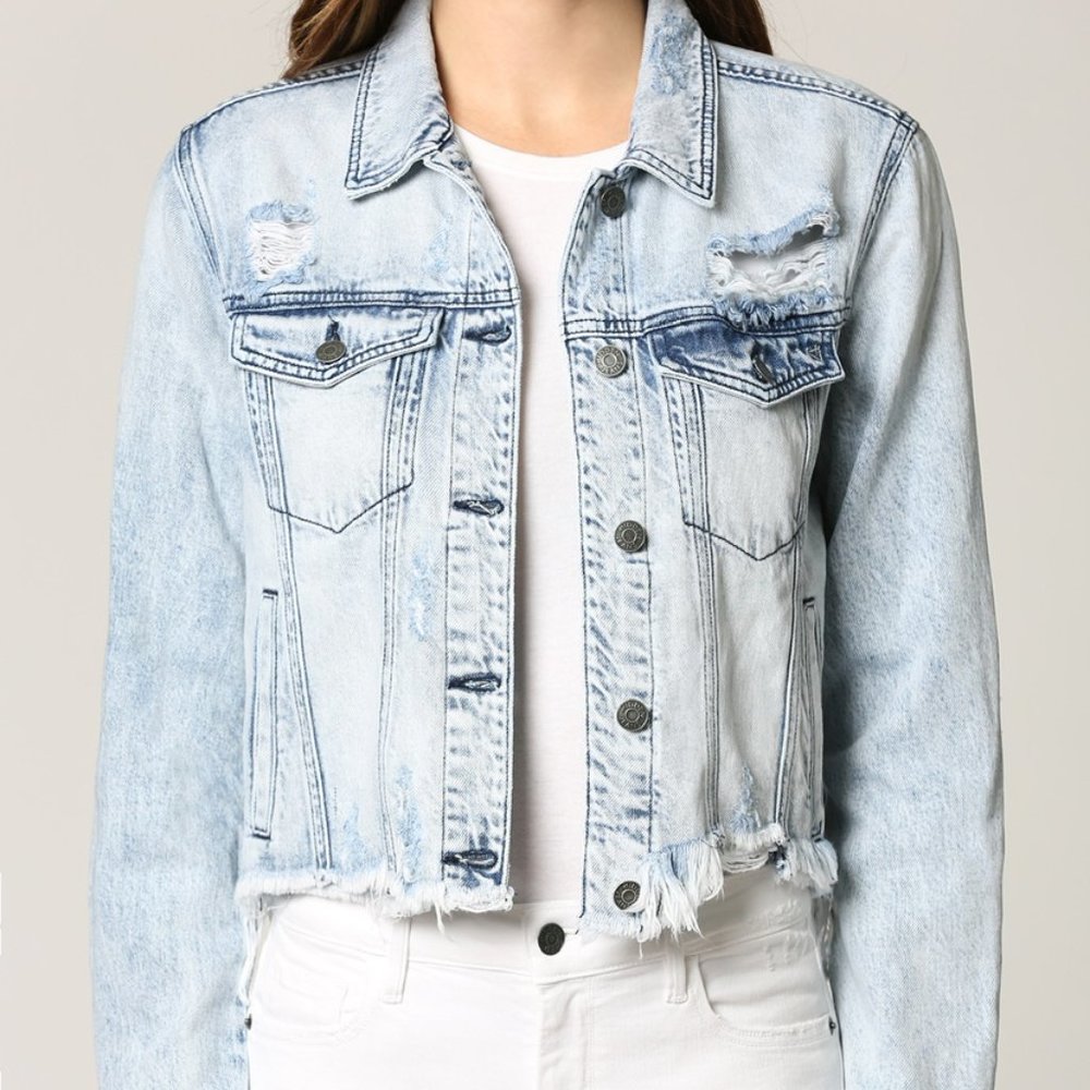 Distressed Light Blue Denim Jacket for Women
